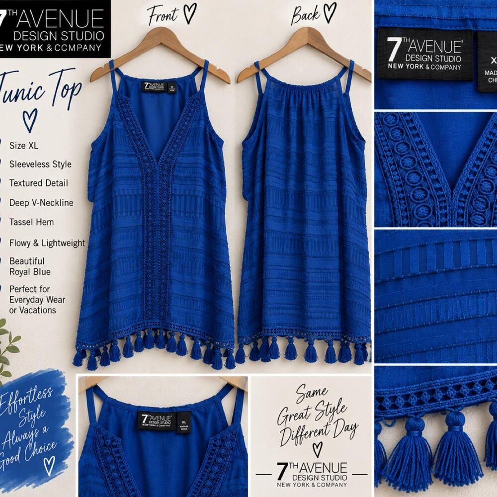 7th Avenue New York & Company Royal Blue Tassel Tunic Top – XL